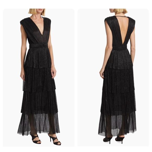 Sabina Musayev Skylar Tiered Metallic Maxi Dress Black Size Small $570 - Picture 1 of 11